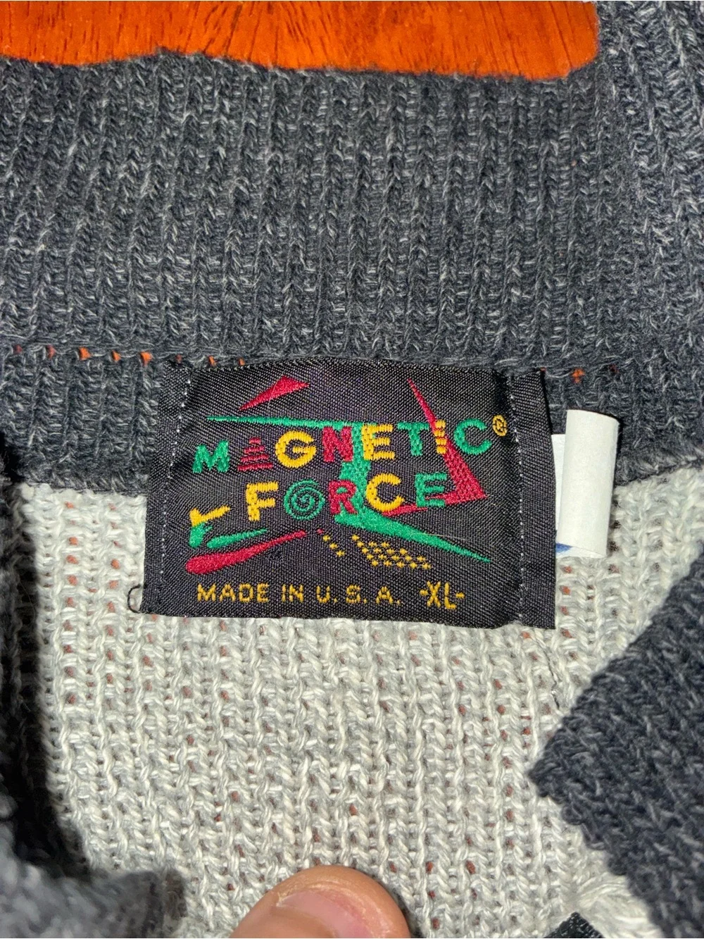 Vintage 90s Magnetic Force Sweater Mens XL Made USA 100% Cotton Quarter Zip
